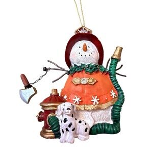 Cobble Creek Snowman Fireman Ornament NIB